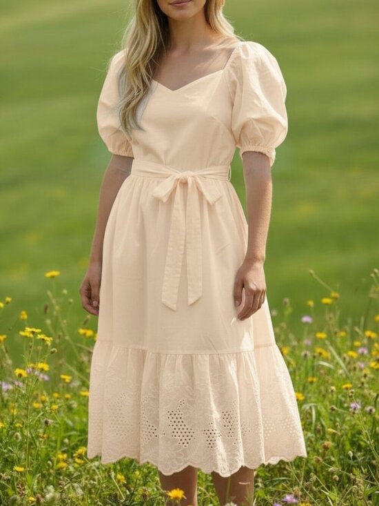 Calvin Klein Dresses & Skirts - Calvin Klein cotton dress 6 cream cottage core
